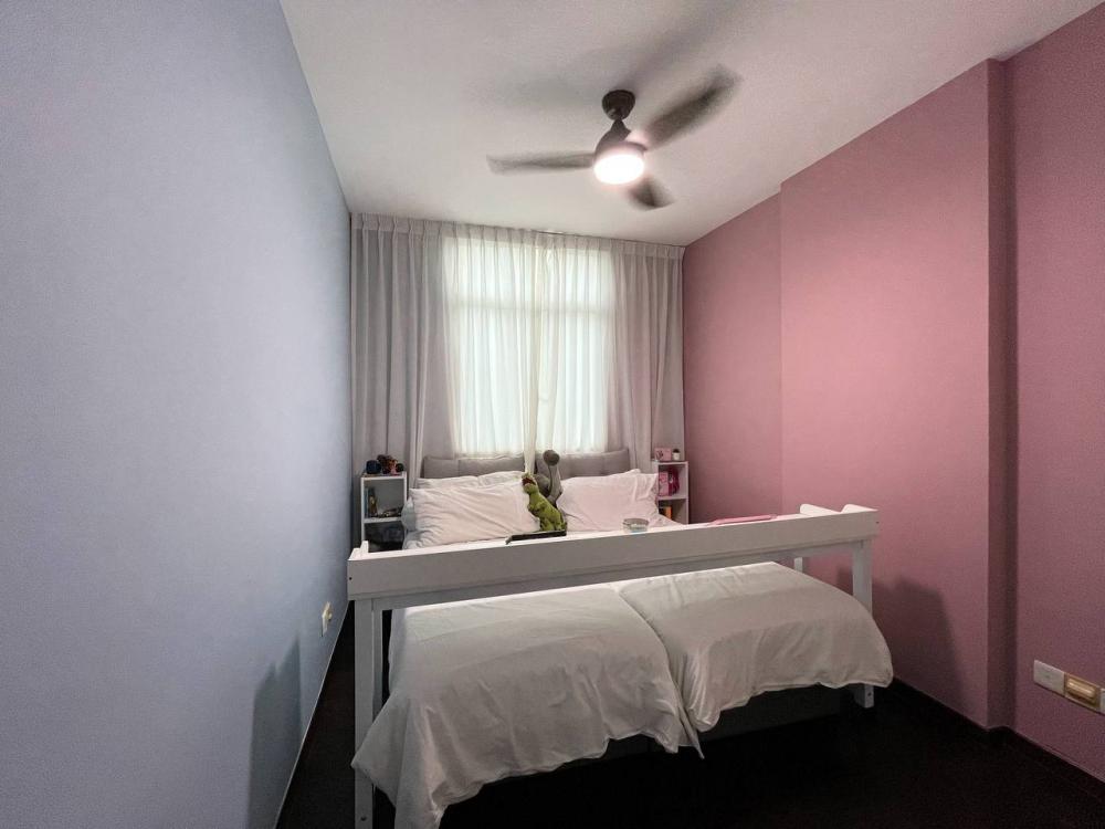 Asian Bedroom with Parquet Floor and Ceiling Fan