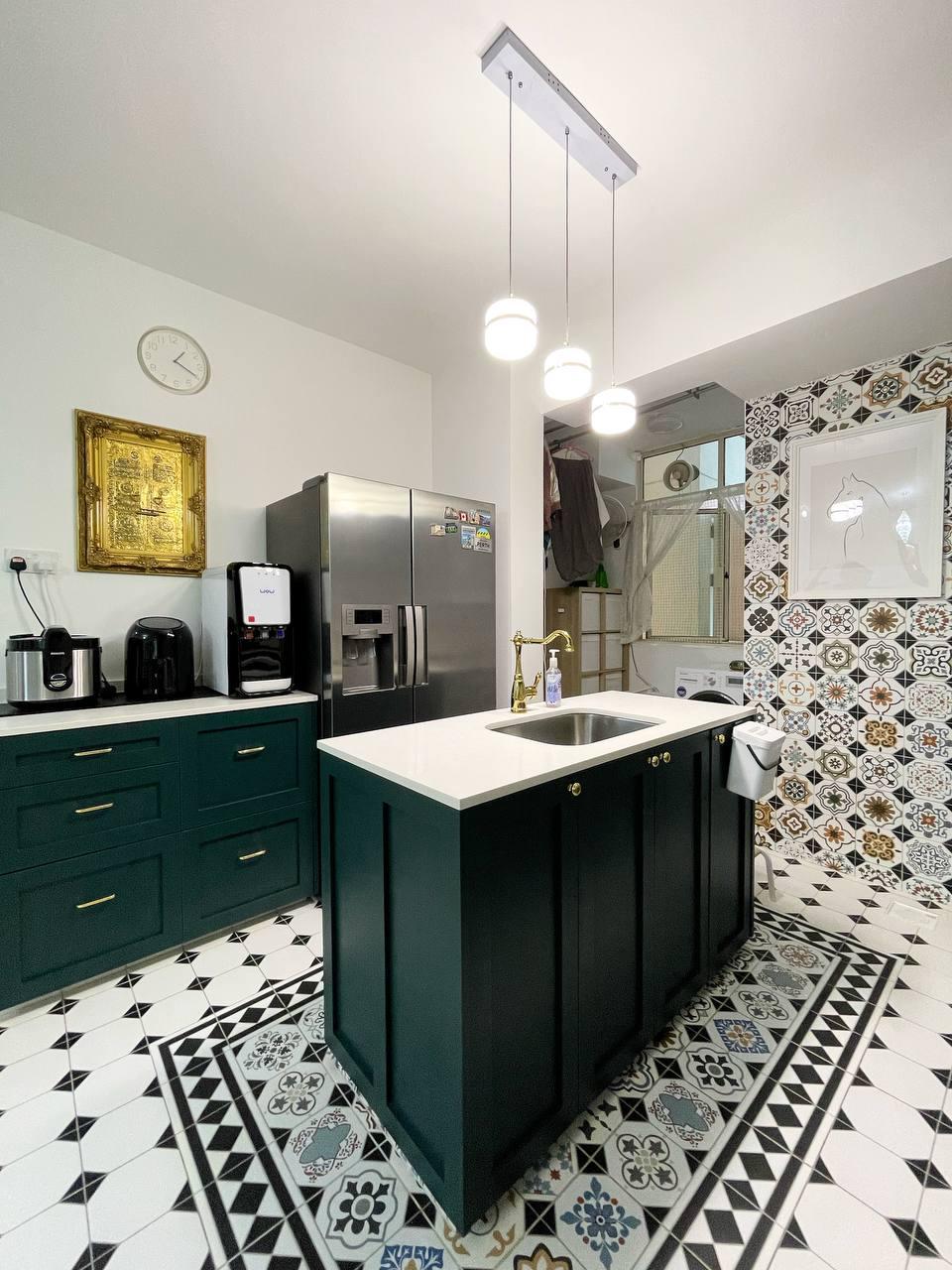 Asian Kitchen with Countertop and Homogeneous Tiles