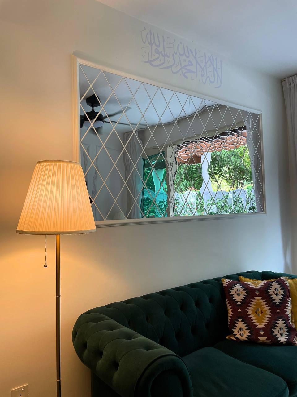 Asian Living Room with Mirror and Glass Door