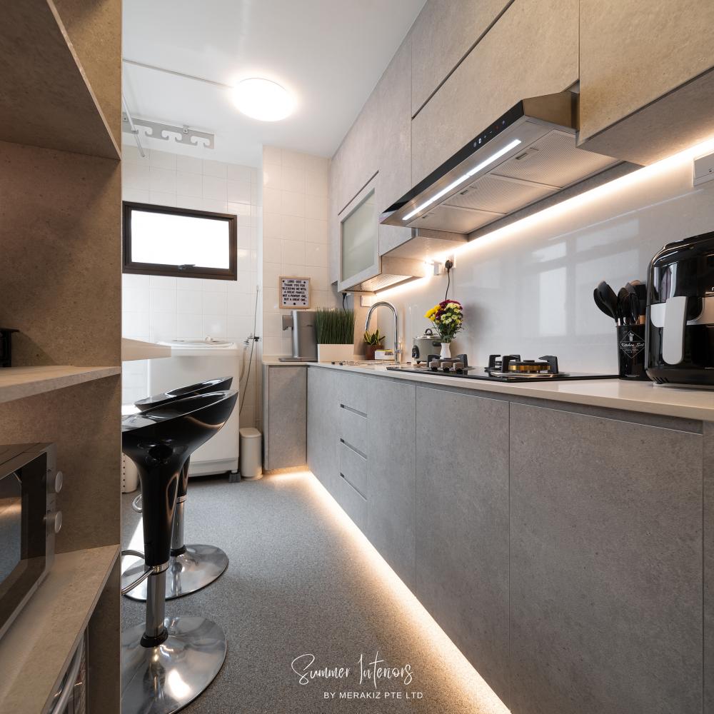 Modern Kitchen with Cupboard and Breakfast Counter