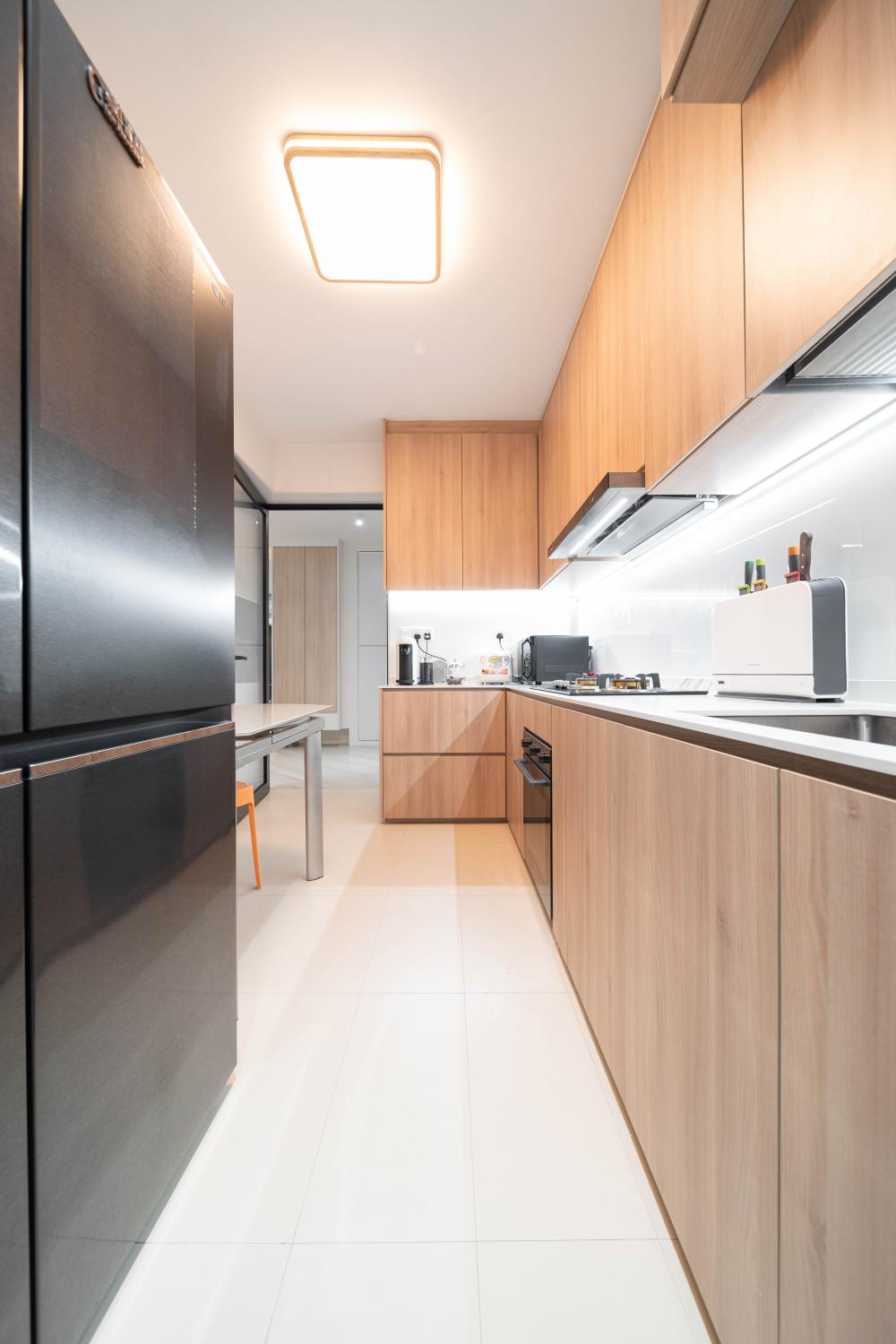 Contemporary Kitchen with Countertop and Ceiling Light