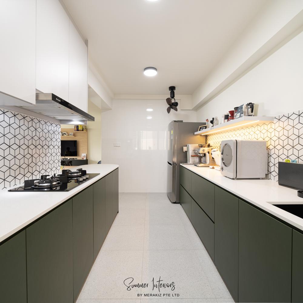 Modern Kitchen with Countertop and Propeller Fan