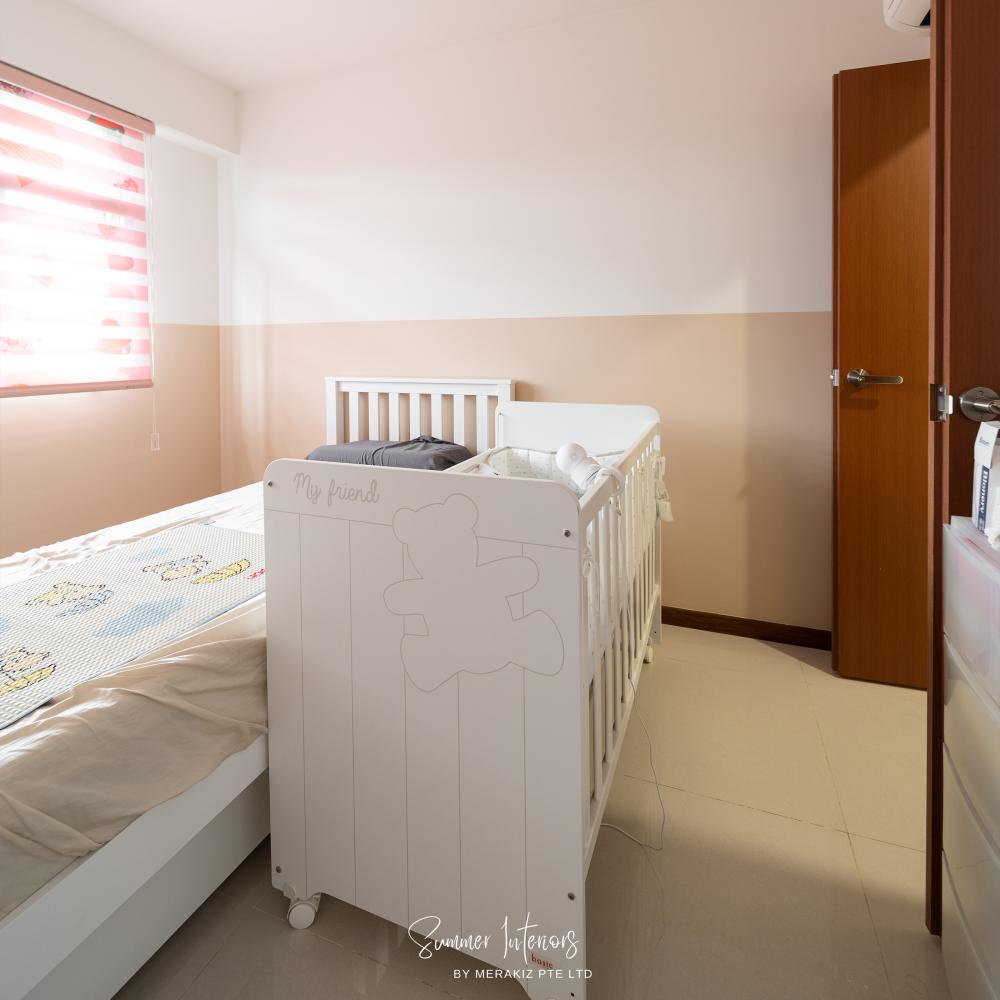 Modern Kids Room with Homogeneous Tiles and Children's Furniture