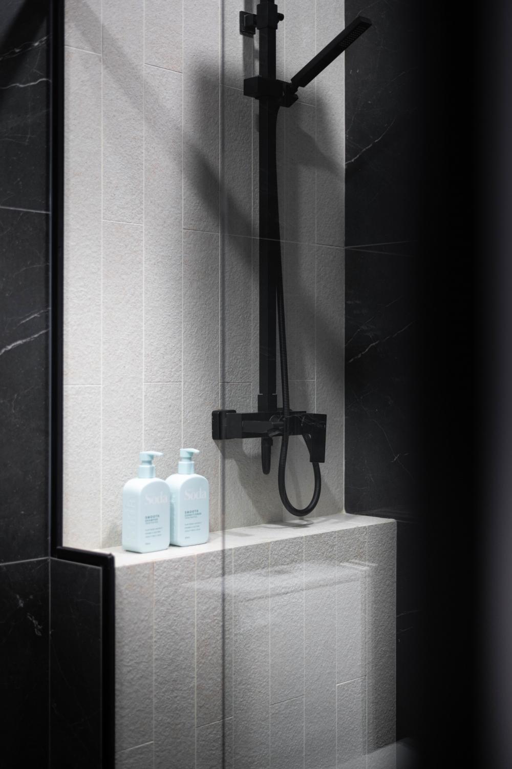 Industrial Bathroom with Countertop and Feature Wall