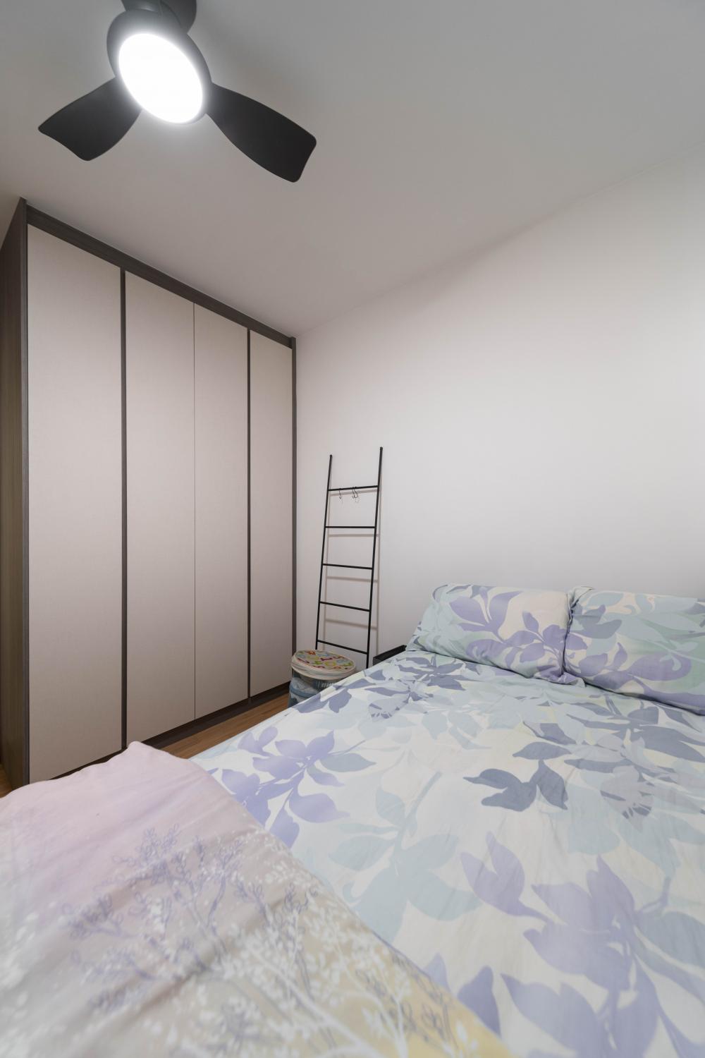 Scandinavian Bedroom with Wardrobe and Ceiling Fan