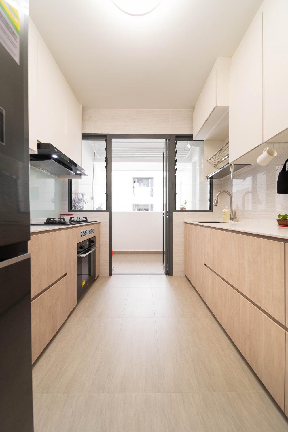 Scandinavian Kitchen with Countertop and Vinyl Flooring