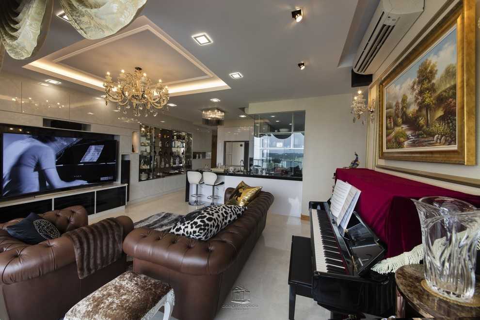 Contemporary Living Room with TV Console and Sofa