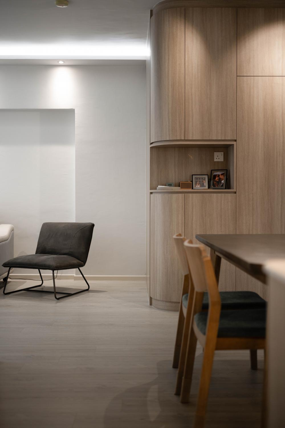 Scandinavian Dining Room with Vinyl Flooring and Cove Lighting