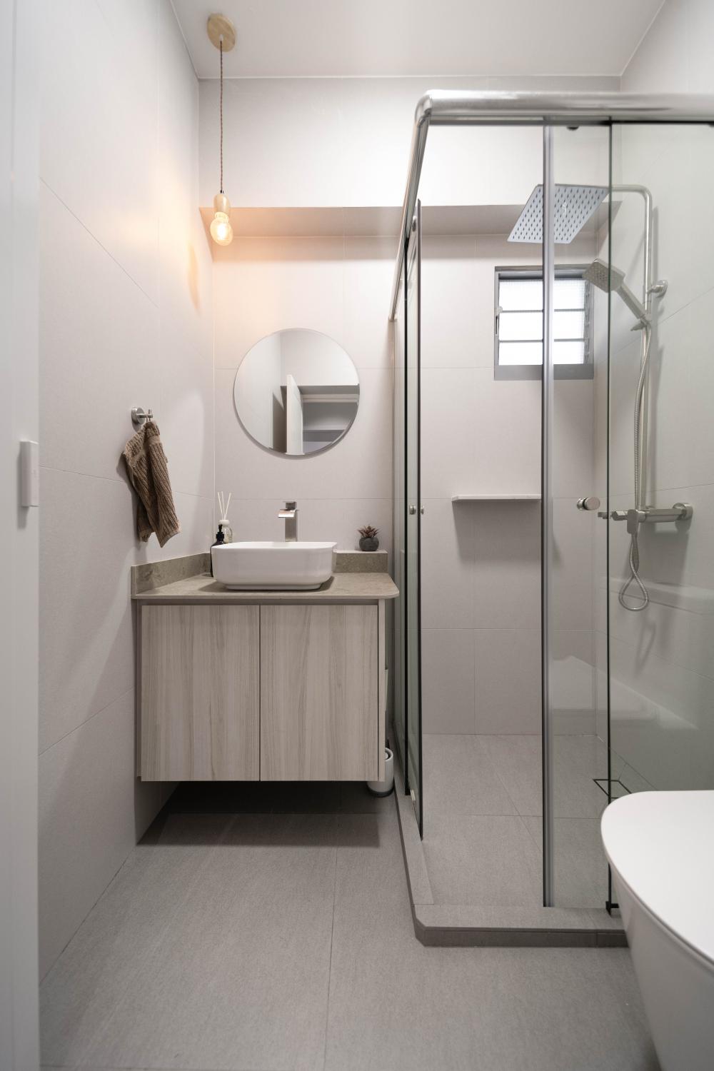 Scandinavian Bathroom with Mirror and Vanity Counter