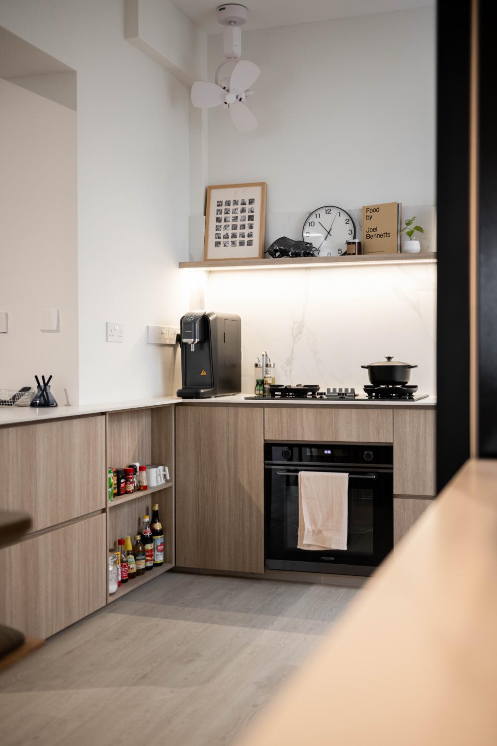 Scandinavian Kitchen with Countertop and Ceiling Fan