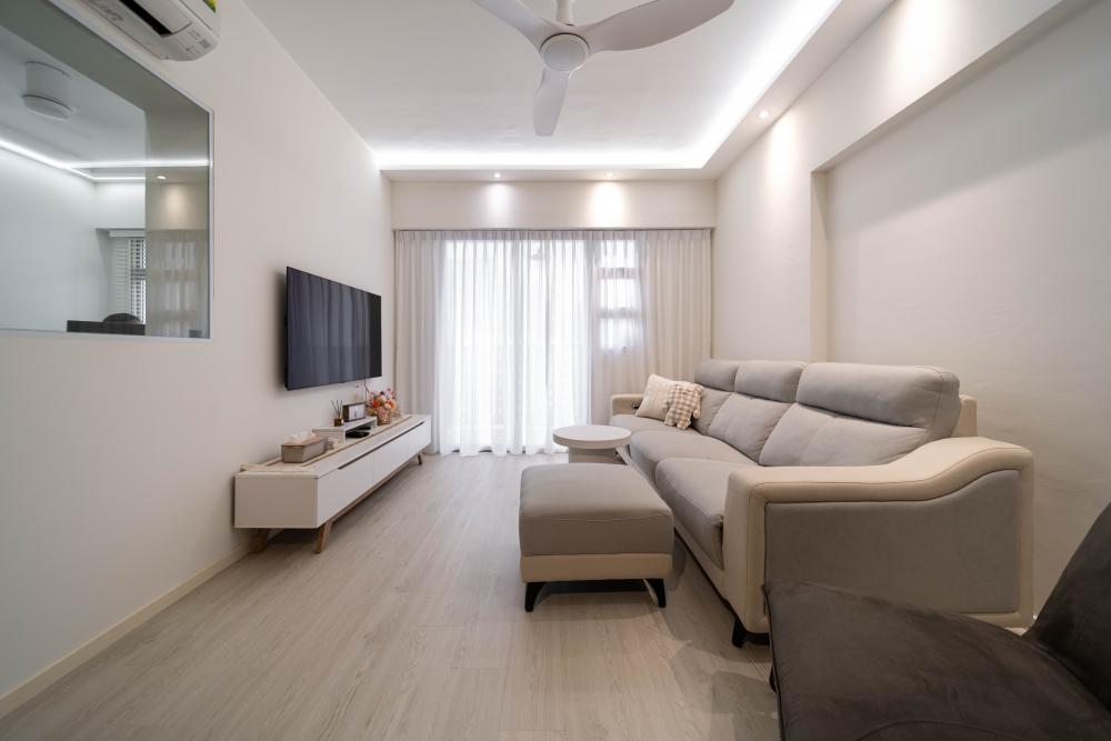 Scandinavian Living Room with Vinyl Flooring and TV Console