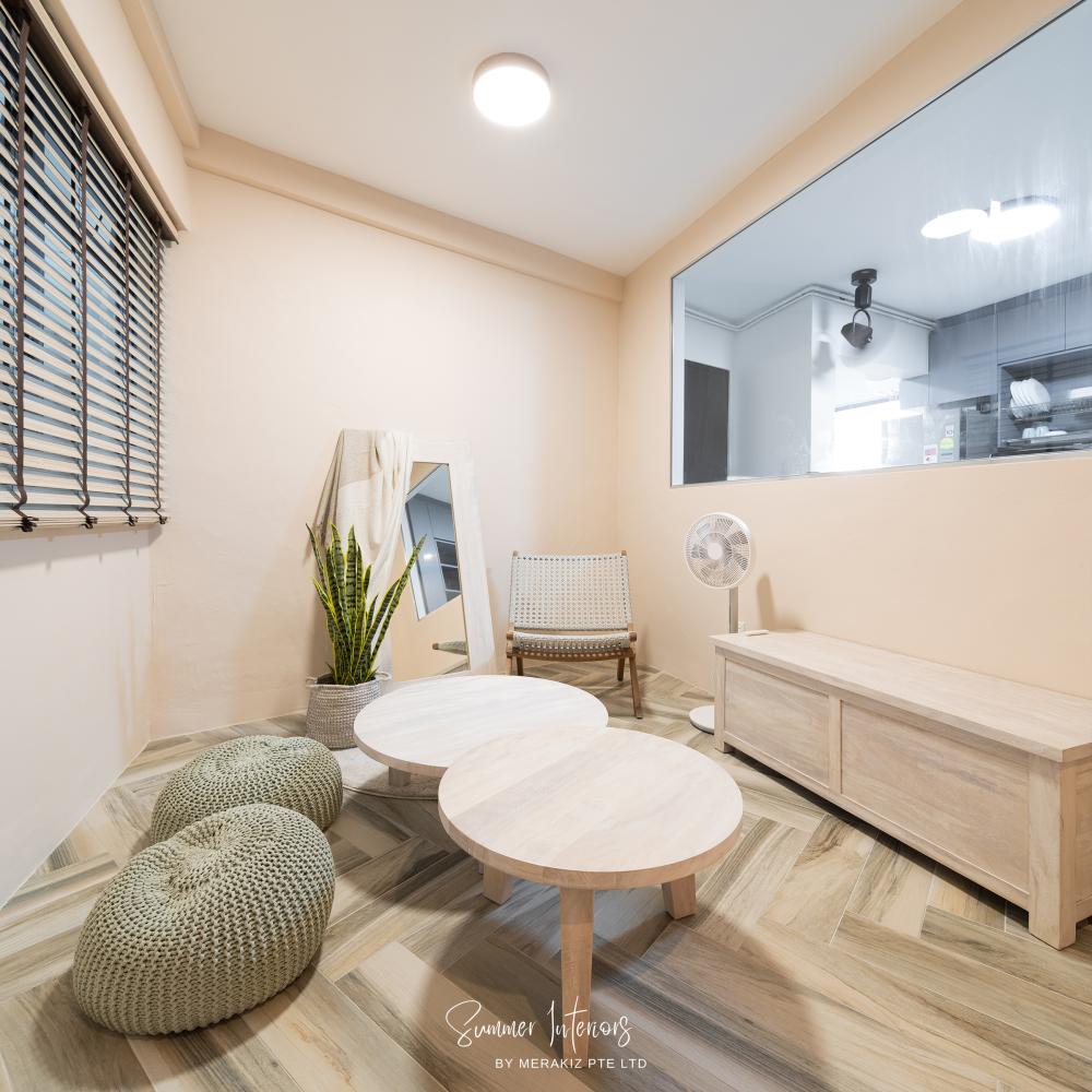 Modern Study with Parquet Floor and Ceiling Light