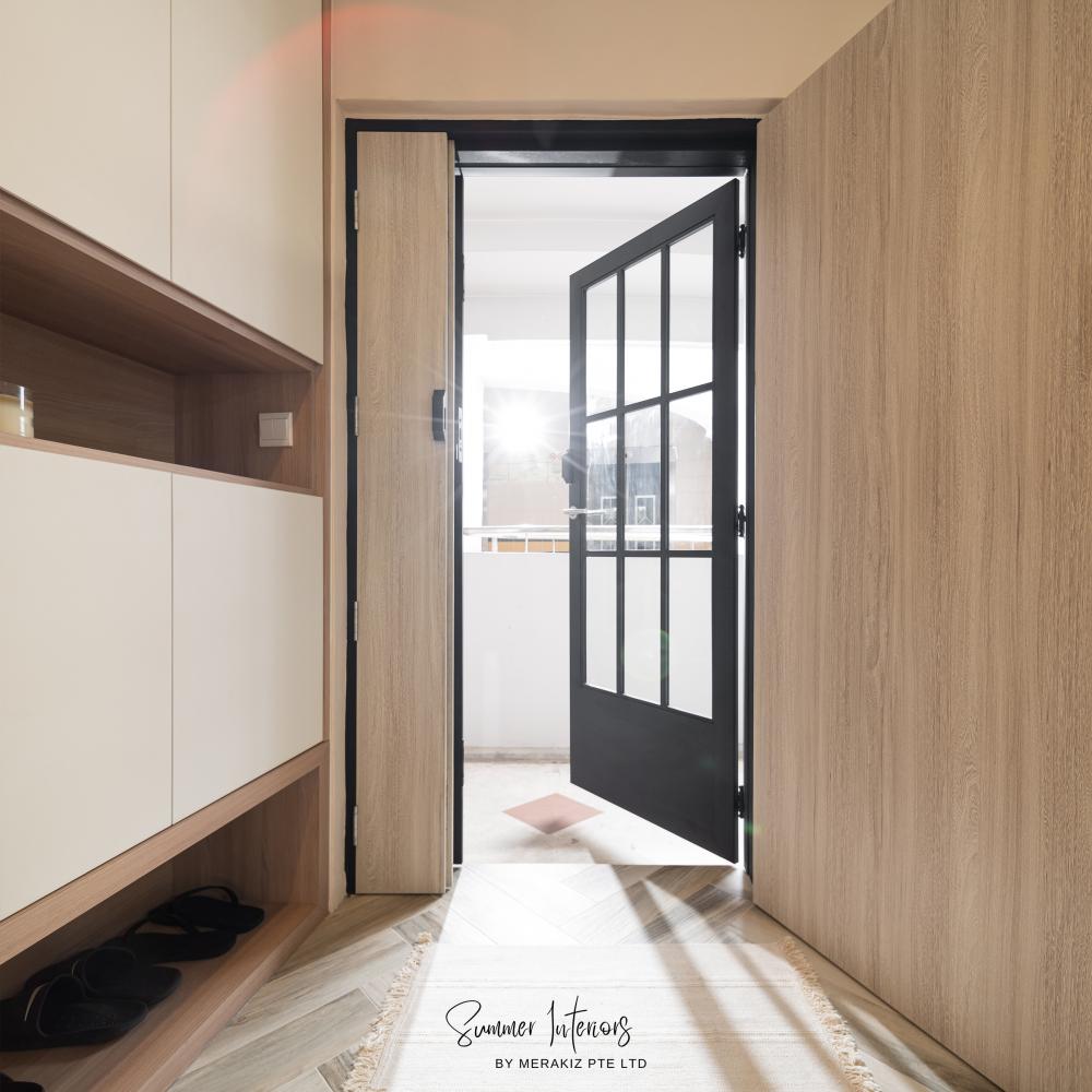 Modern Entryway with Parquet Floor and Carpet