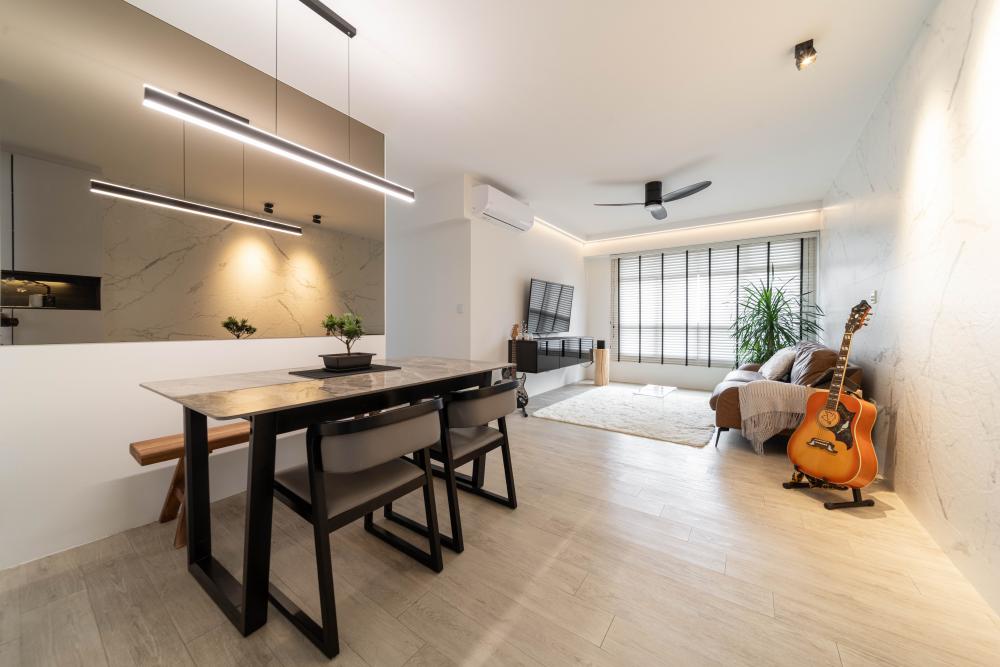 Modern Dining Room with Vinyl Flooring and Cove Lighting