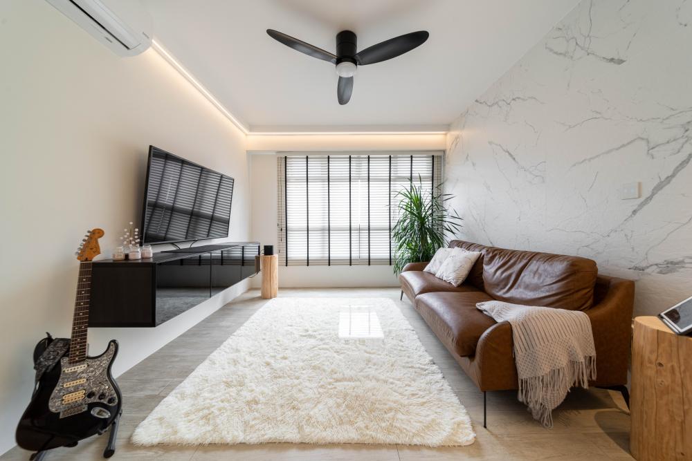 Modern Living Room with TV Console and Cove Lighting