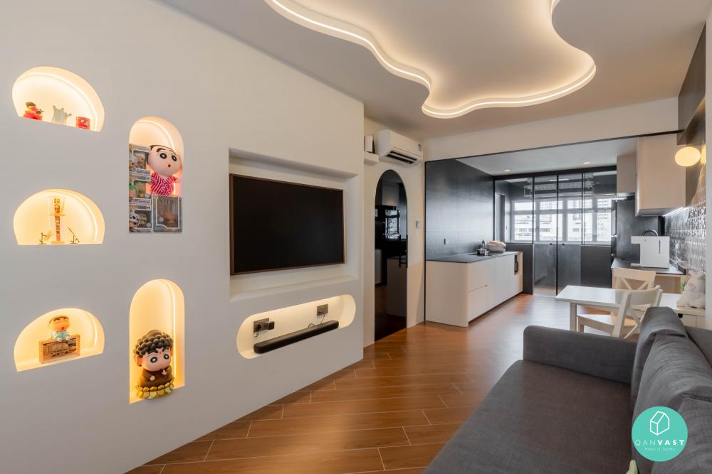 Minimalist Living Room with Countertop and Vinyl Flooring