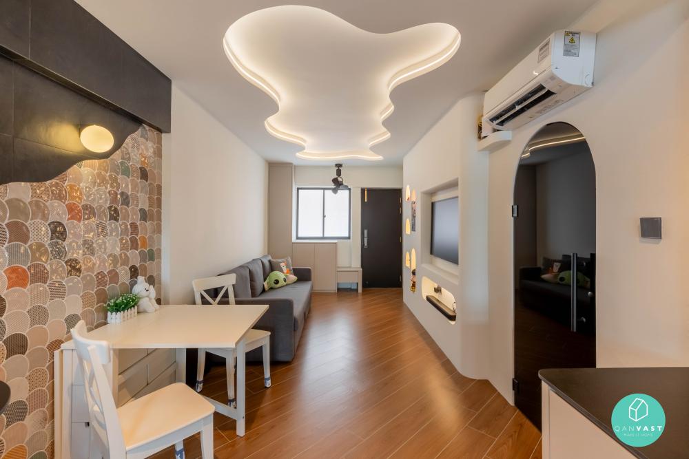 Minimalist Living Room with Vinyl Flooring and Cove Lighting
