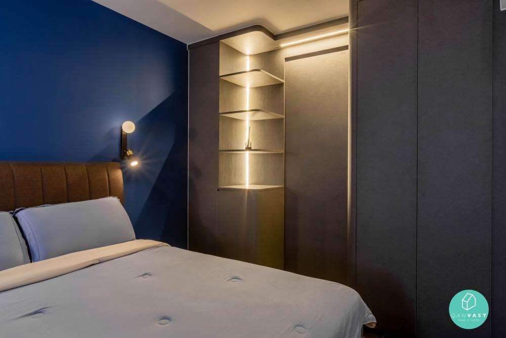 Minimalist Bedroom with Bookshelf and Feature Wall