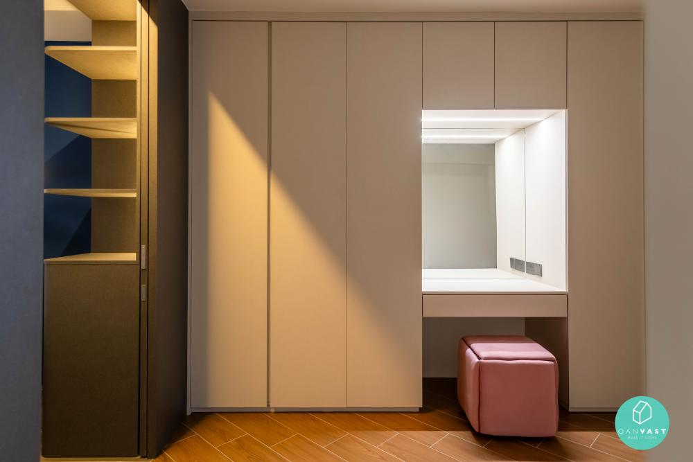 Minimalist Bedroom with Vinyl Flooring and Wardrobe