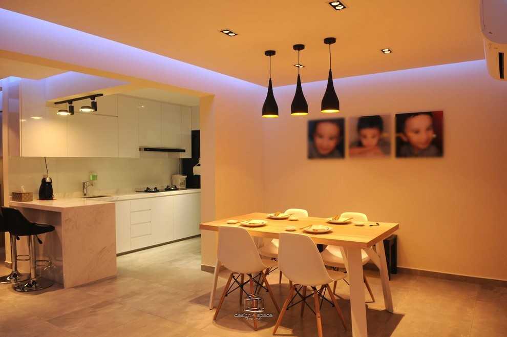 Minimalist Dining Room with Ceiling Light and Dining Table