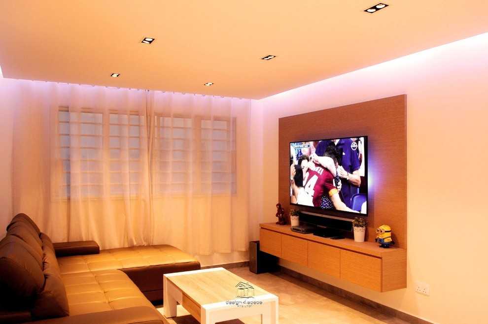 Minimalist Living Room with Wood Flooring and TV Console