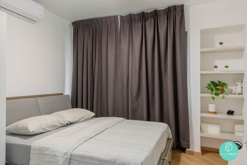 Scandinavian Bedroom with Bookshelf and Vinyl Flooring