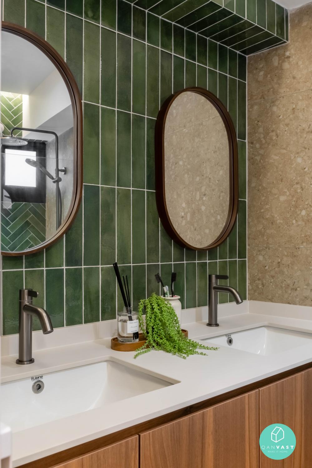 Scandinavian Bathroom with Homogeneous Tiles and Mirror