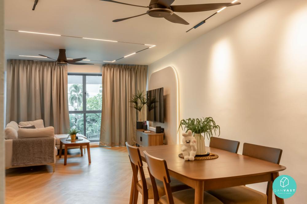Scandinavian Dining Room with Vinyl Flooring and Ceiling Fan