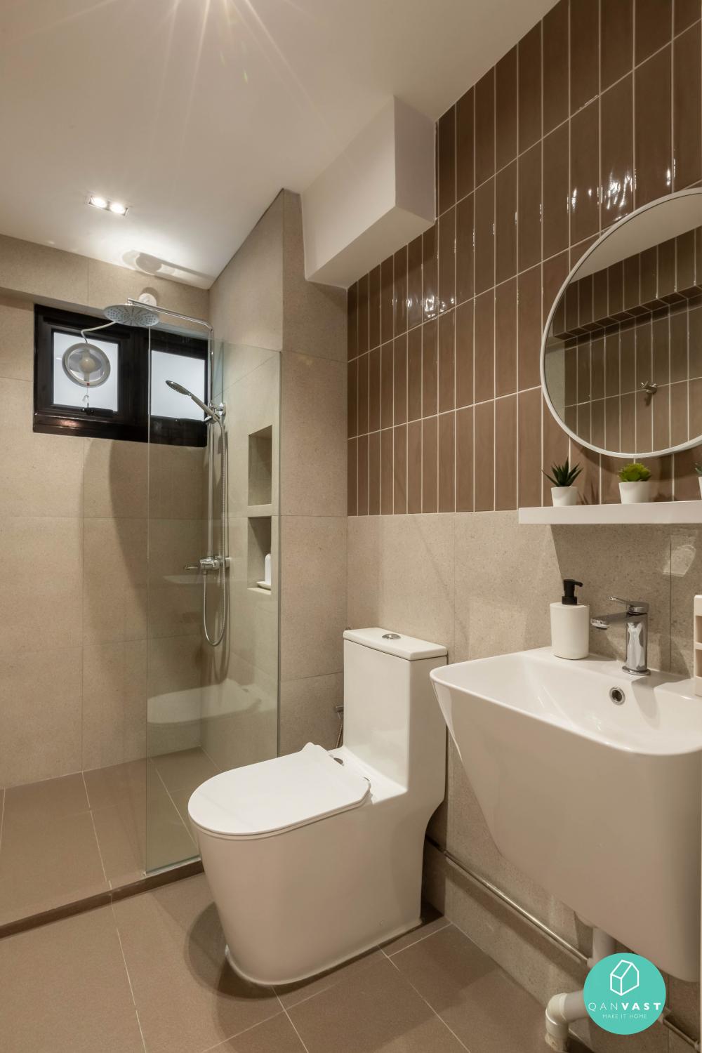 Scandinavian Bathroom with Homogeneous Tiles and Mirror