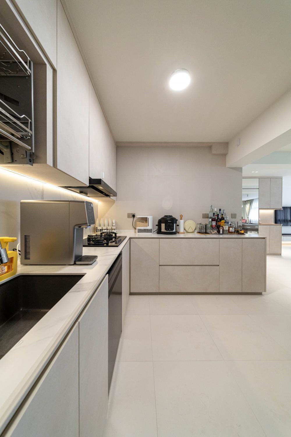 Minimalist Kitchen with Kitchen Accessories and Drying Racks
