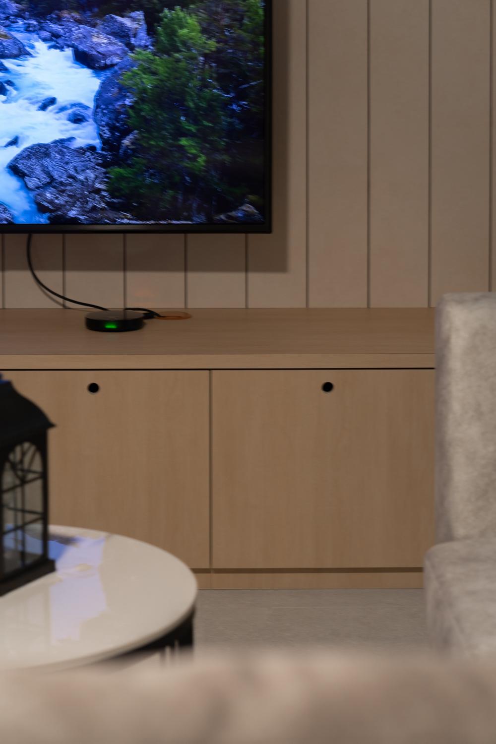Minimalist Living Room with TV Console and Feature Wall