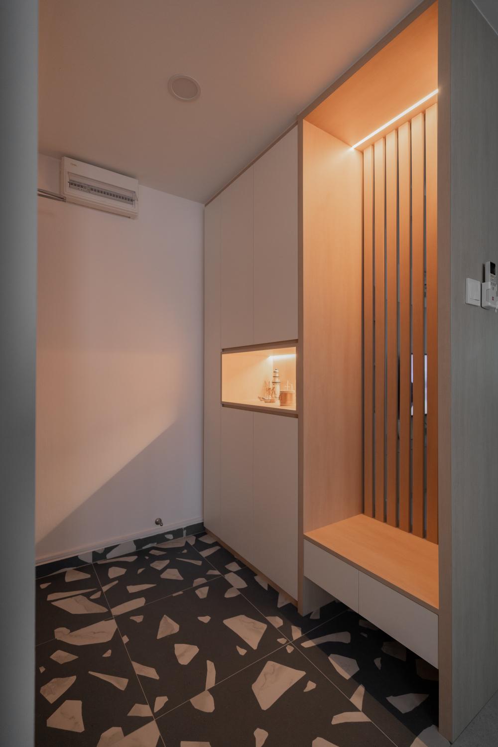 Minimalist Entryway with Seating Bench and Shoe Rack
