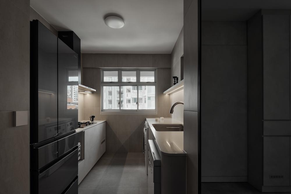 Industrial Kitchen with Countertop and Cement Floor