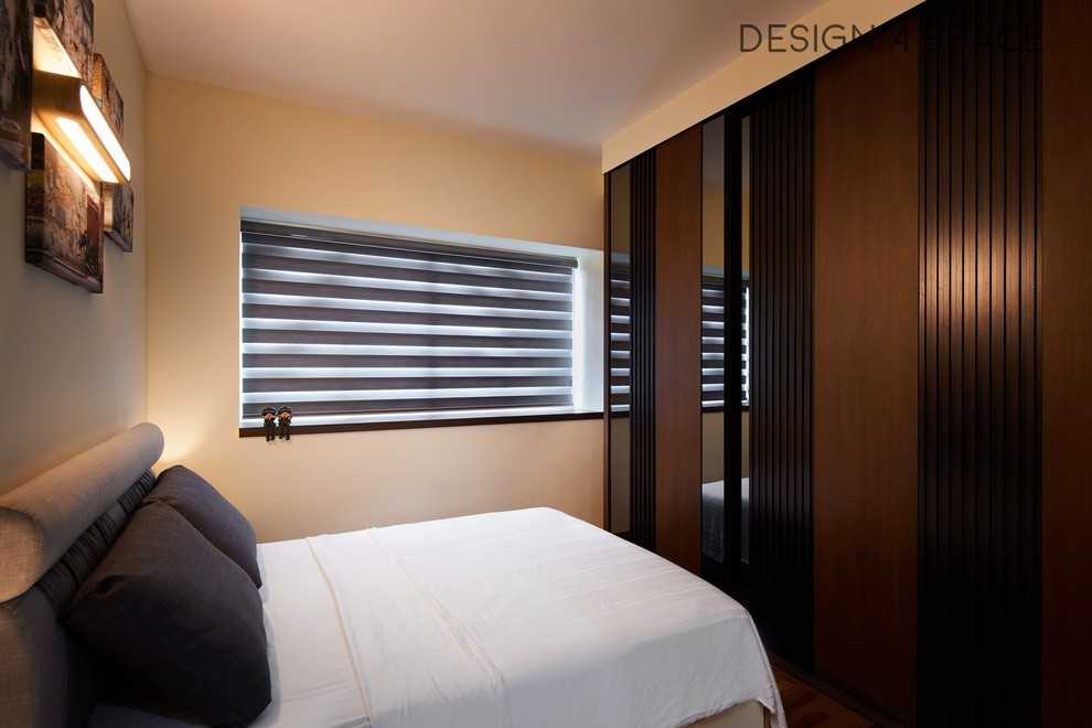 Modern Bedroom with Homogeneous Tiles and Drop Light