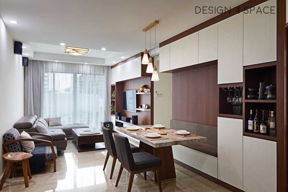 Modern Living Room with Homogeneous Tiles and Wood Flooring