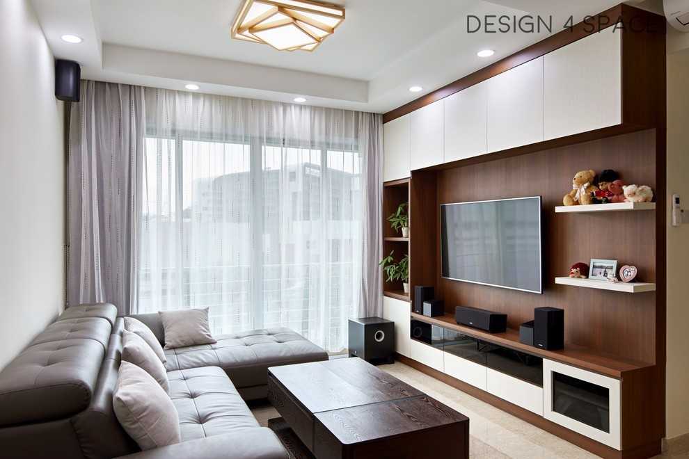 Modern Living Room with Homogeneous Tiles and TV Console