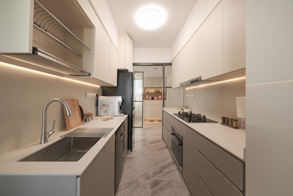 Contemporary Kitchen with Vinyl Flooring and Cement Floor