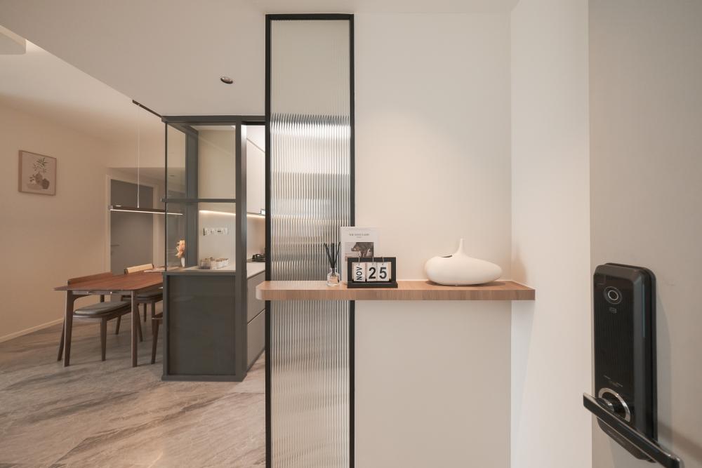 Contemporary Entryway with Mirror and Shoe Cabinets