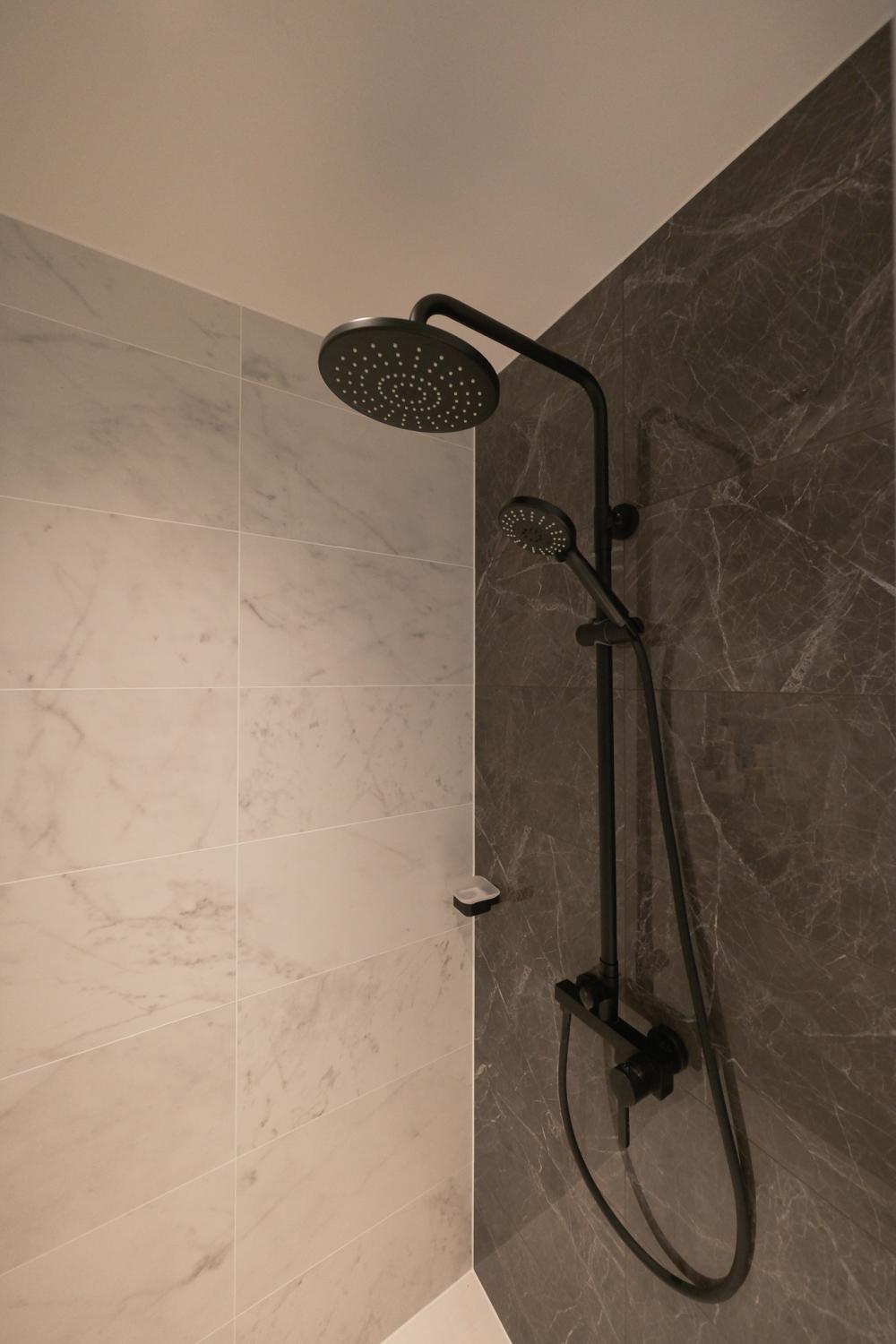 Contemporary Bathroom with Cement Floor and Granite Floor
