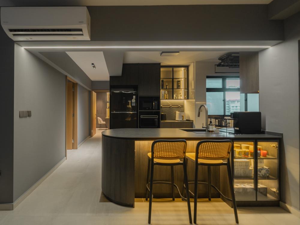 Modern Pantry with Kitchen Island and Drinkware