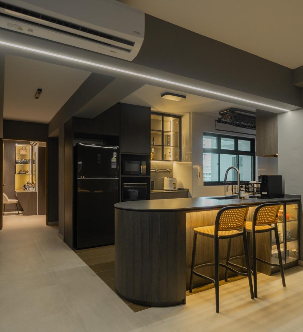 Modern Pantry with Kitchen Island and Tableware