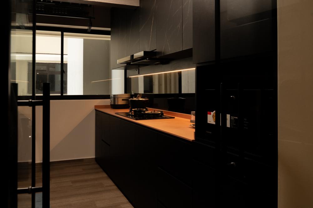 Modern Kitchen with Vinyl Flooring and Kitchen Window