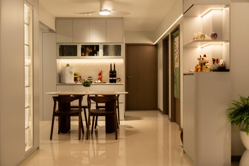 Modern Dining Room with Ceiling Light and Downlights