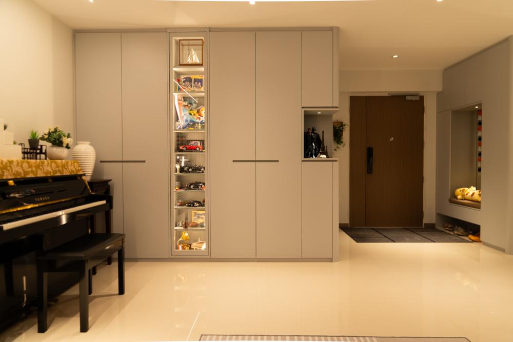 Modern Entryway with Seating Bench and Shoe Rack