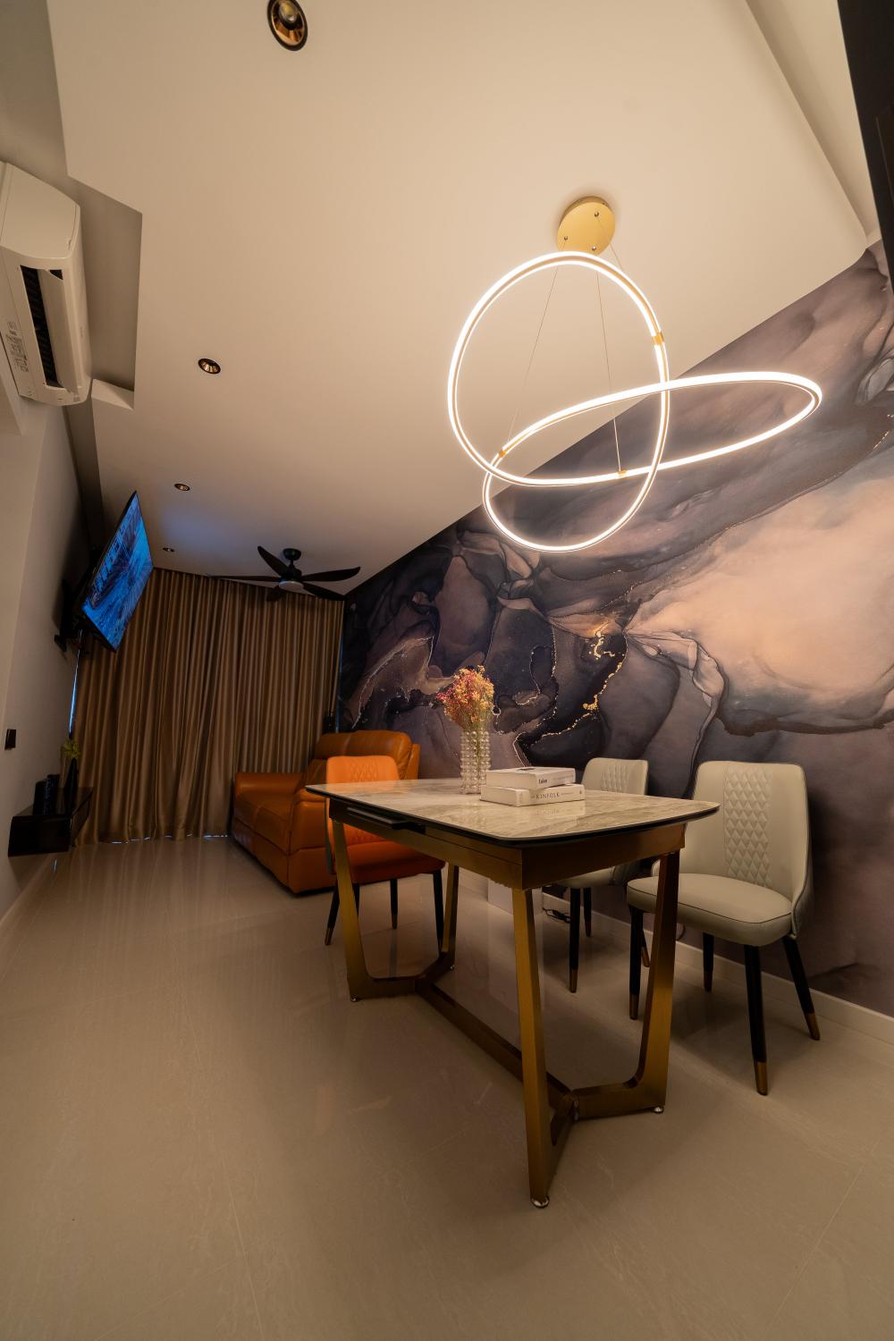 Modern Living Room with TV and Lighting