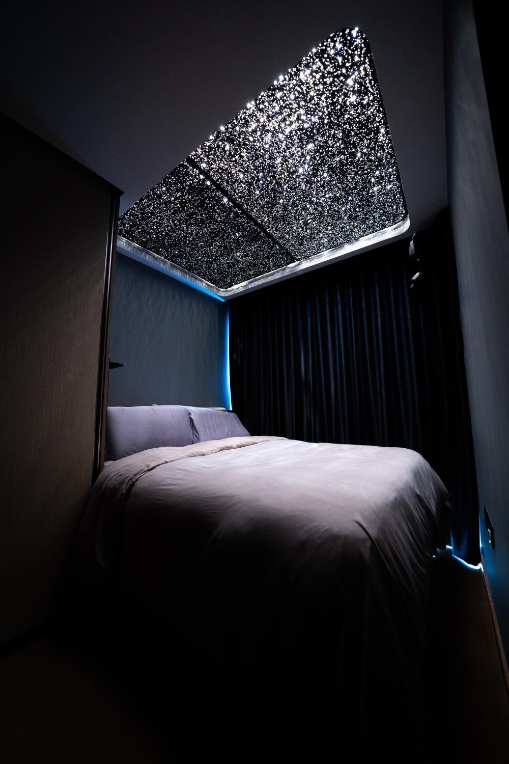 Modern Bedroom with Platform Bed and Ceiling Light