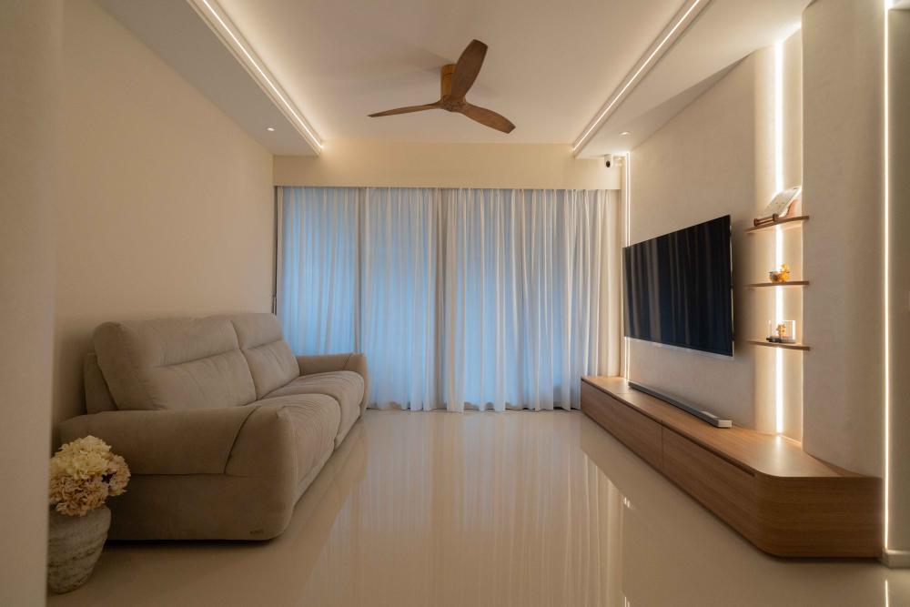 Contemporary Living Room with TV Console and Feature Wall