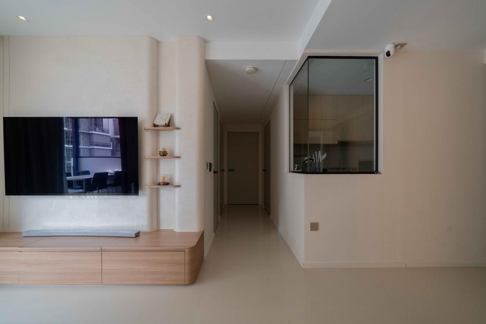 Contemporary Living Room with TV Console and Feature Wall