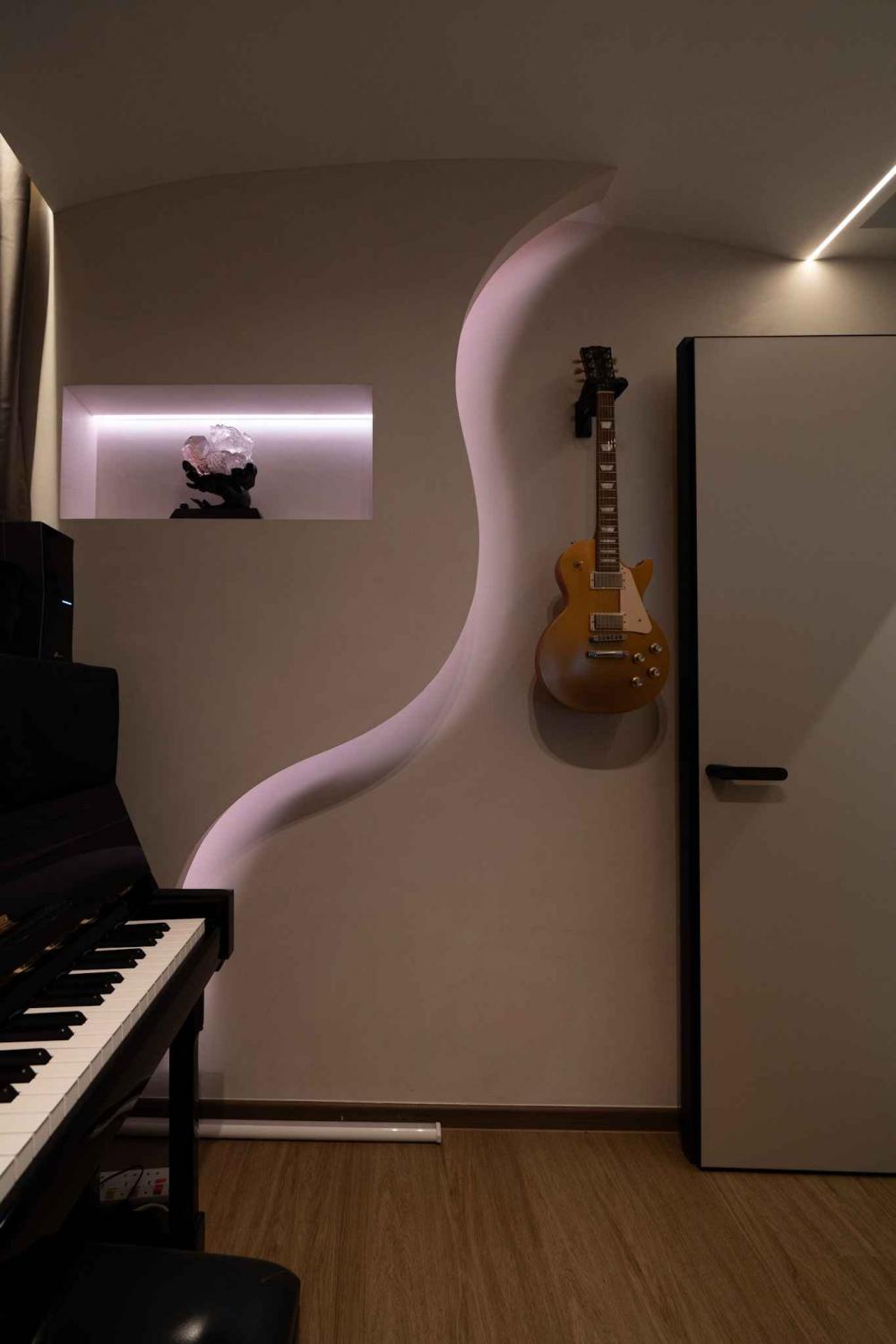 Contemporary Study with Feature Wall and Drop Light