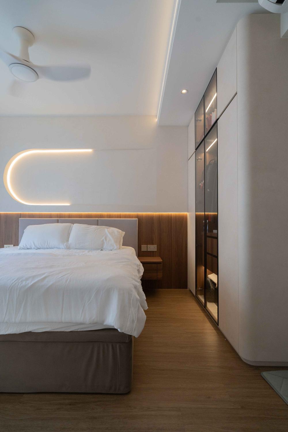Contemporary Living Room with Feature Wall and Ceiling Light